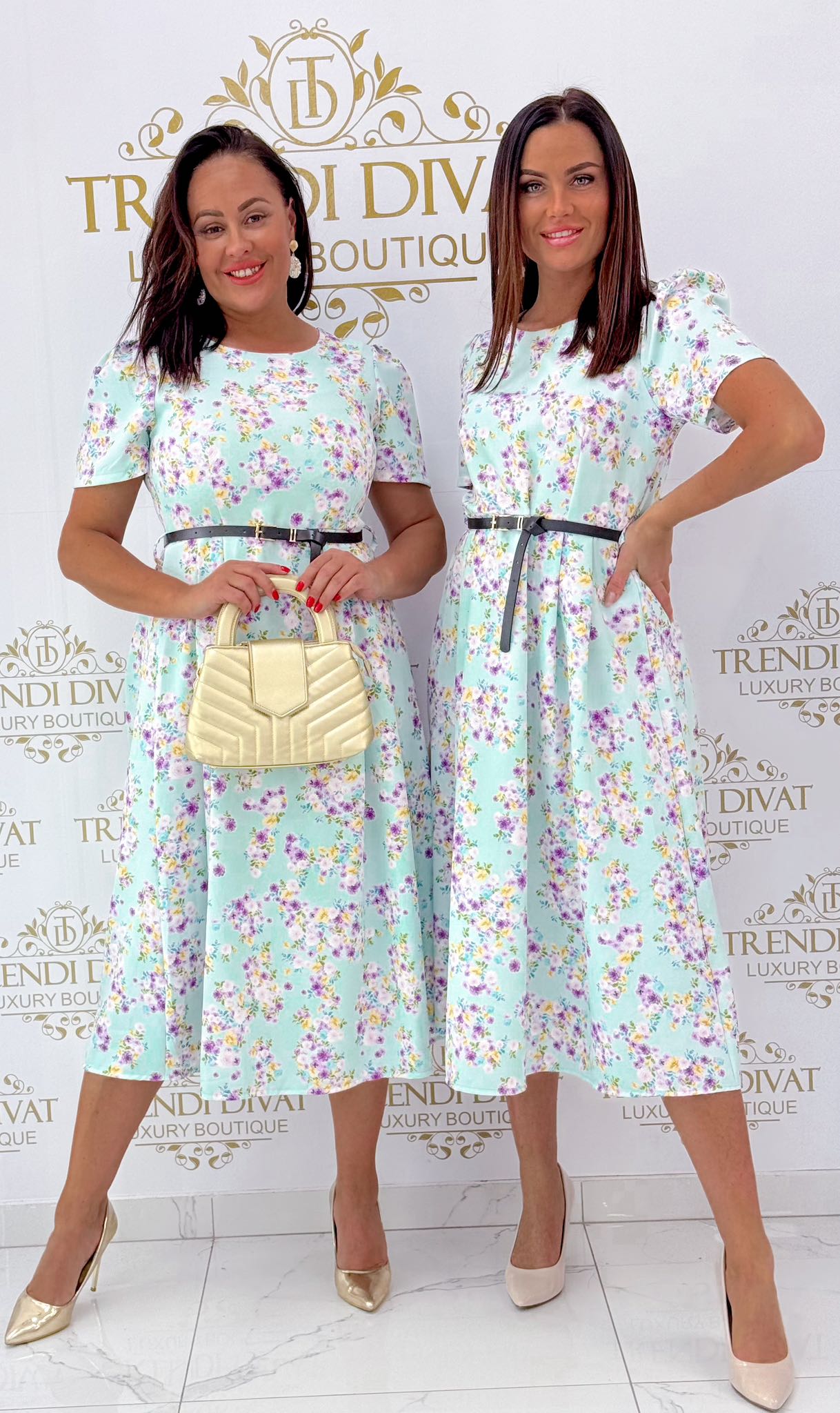 Tiny flower pattern midi dress with zipper back and gift belt - Image 13