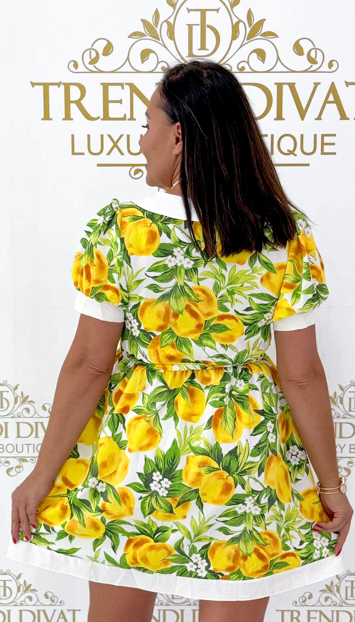 Nagy galléros, puffos ujjú, citrom mintázatú kis ruha - Image 16