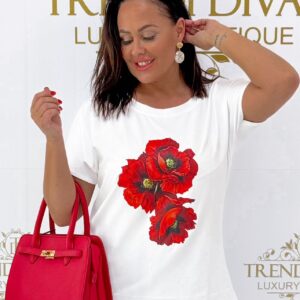 Plus size, elől rövidebb fazonú, 3 pipacs mintázatú póló