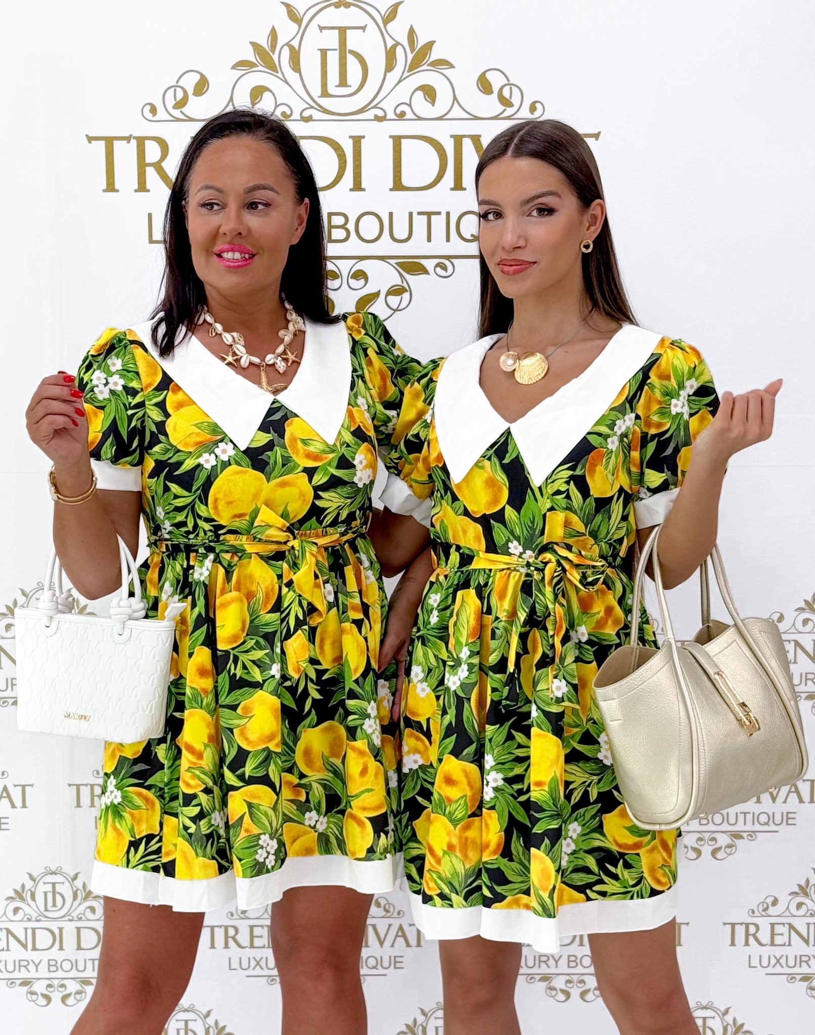 Nagy galléros, puffos ujjú, citrom mintázatú kis ruha - Image 5