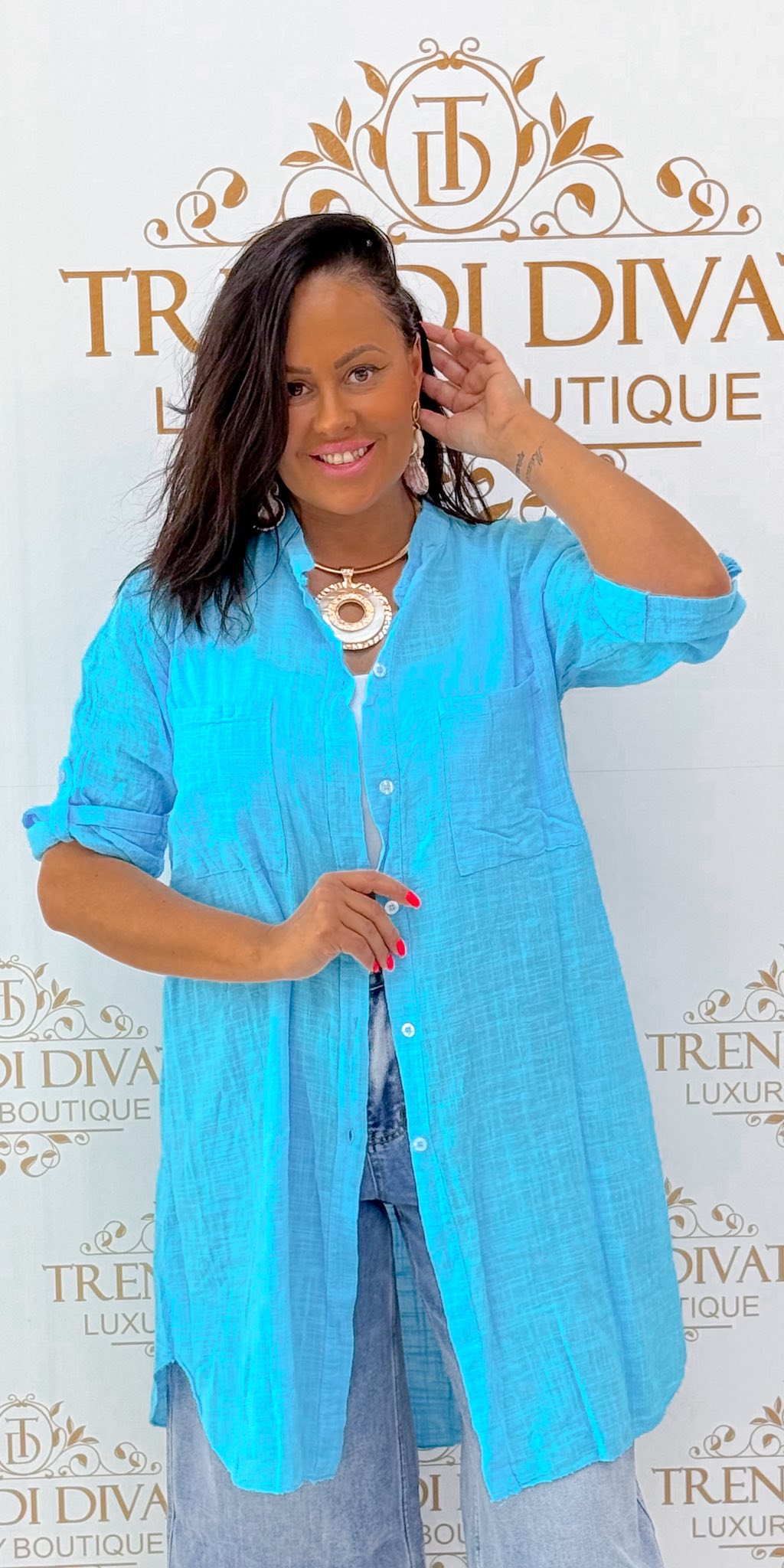 Álló galléros, lenge géz anyagú ing tunika - Image 55