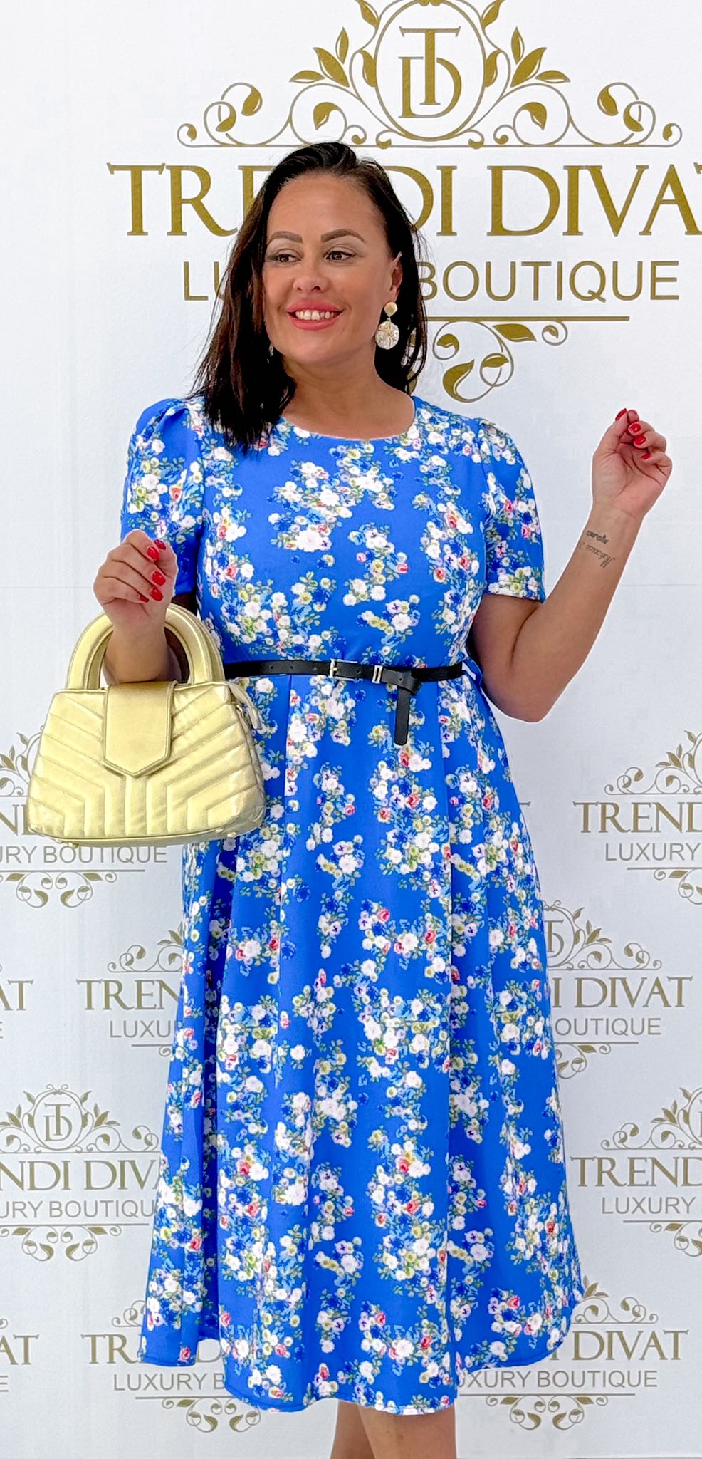 Tiny flower pattern midi dress with zipper back and gift belt - Image 5