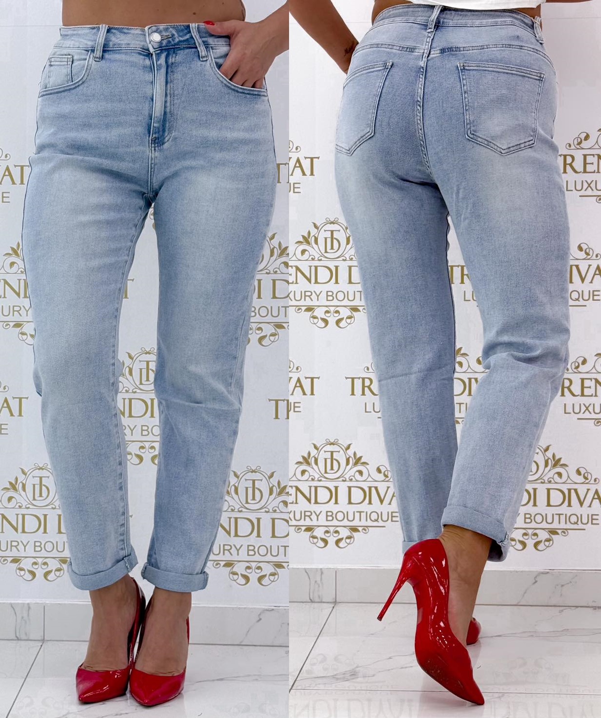 Plus size, elasticated jeans with folded leg "RE3176"