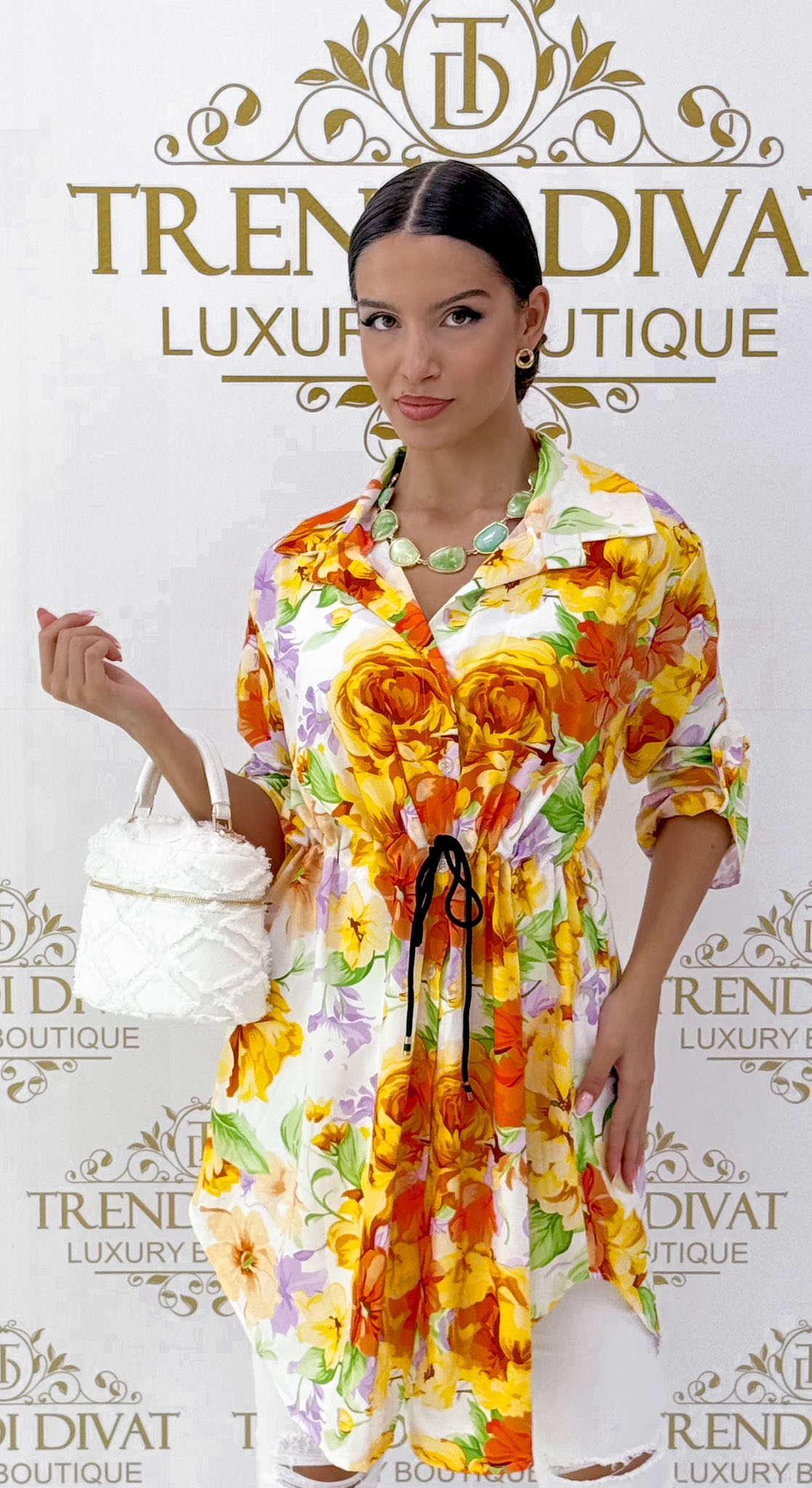 Derekánál megkötős, virág mintázatú, lenge anyagú ingruha - Image 27