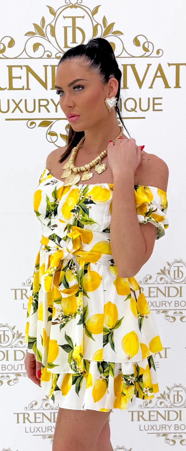 Derekánál masnira köthető, citrom mintázatú fodros kis ruha - Image 9