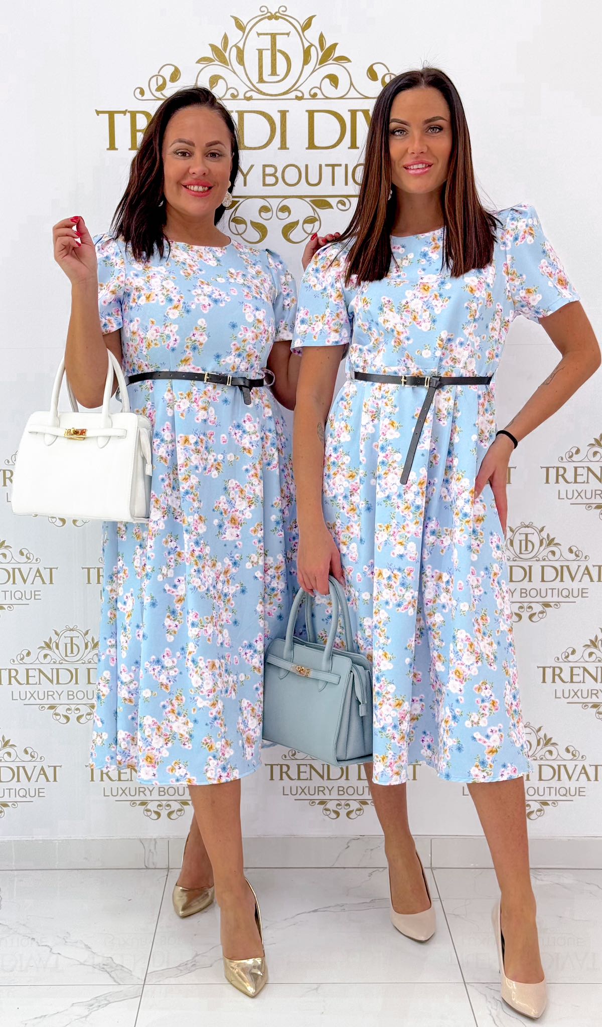 Tiny flower pattern midi dress with zipper back and gift belt - Image 2