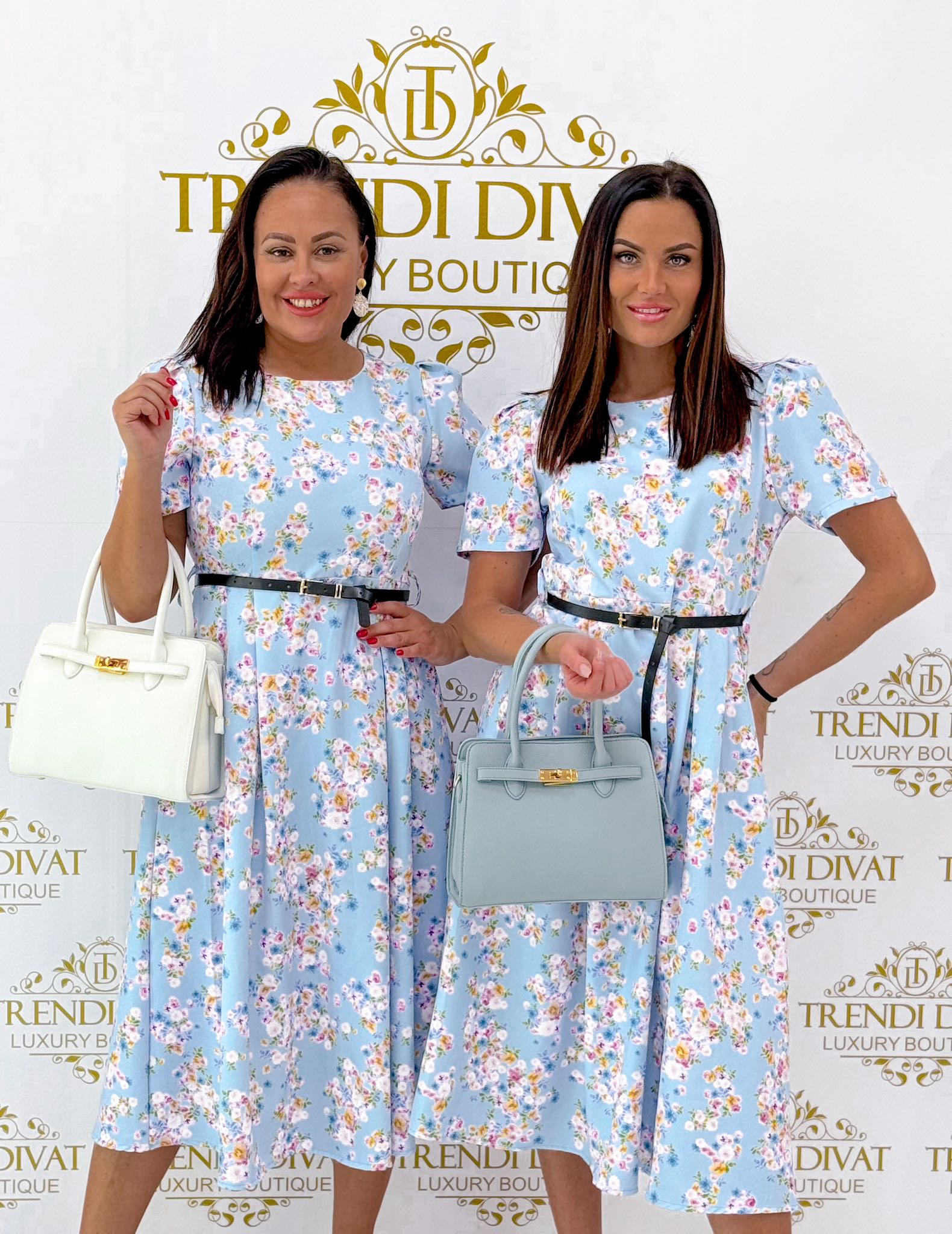 Tiny flower pattern midi dress with zipper back and gift belt - Image 9