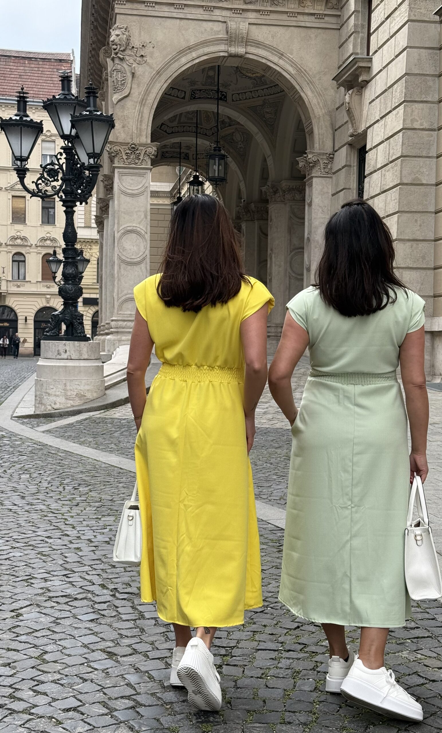 Collared, buttoned bust, slim-fit midi dress with shoulder pads - Image 2