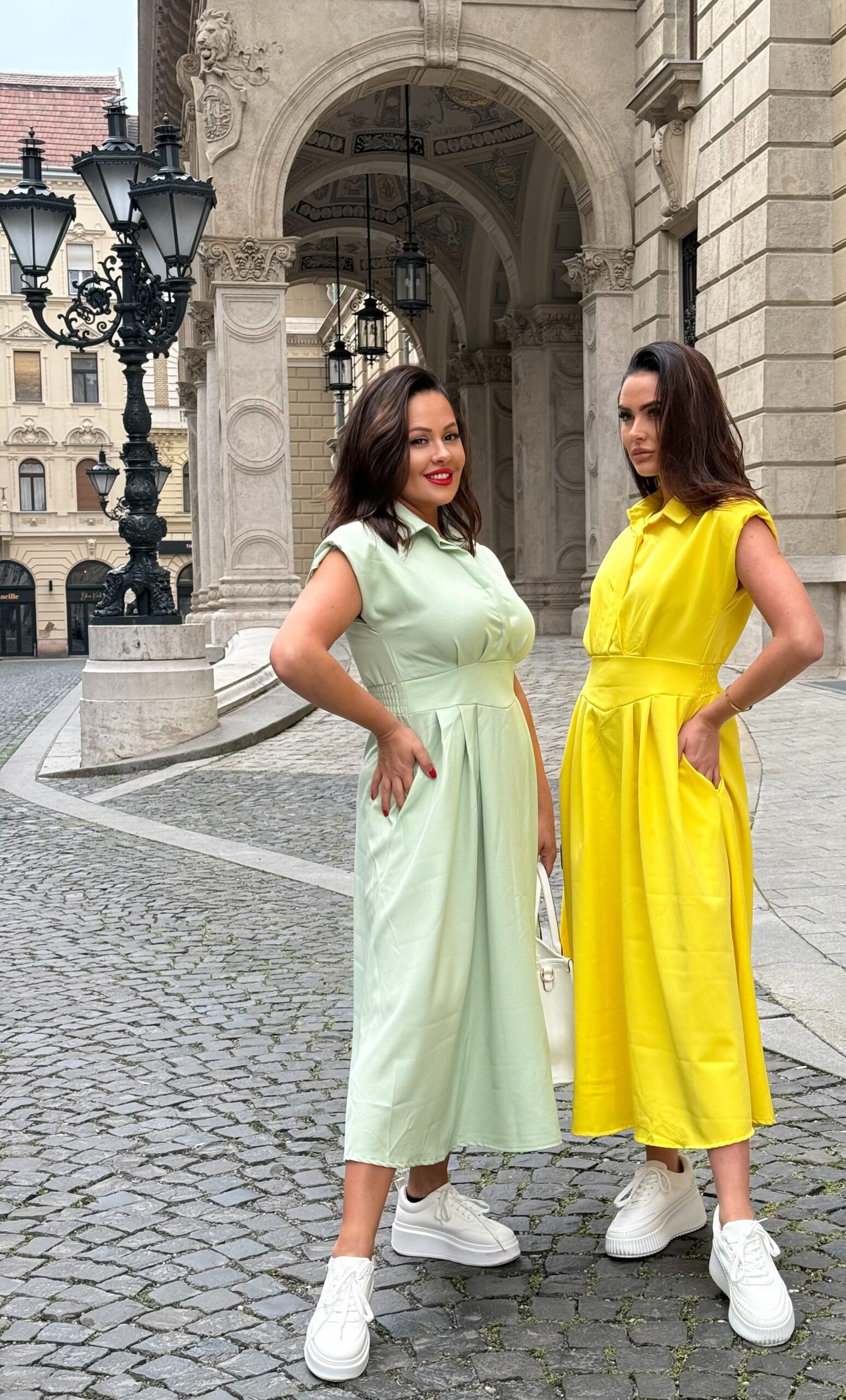 Collared, buttoned bust, slim-fit midi dress with shoulder pads - Image 4