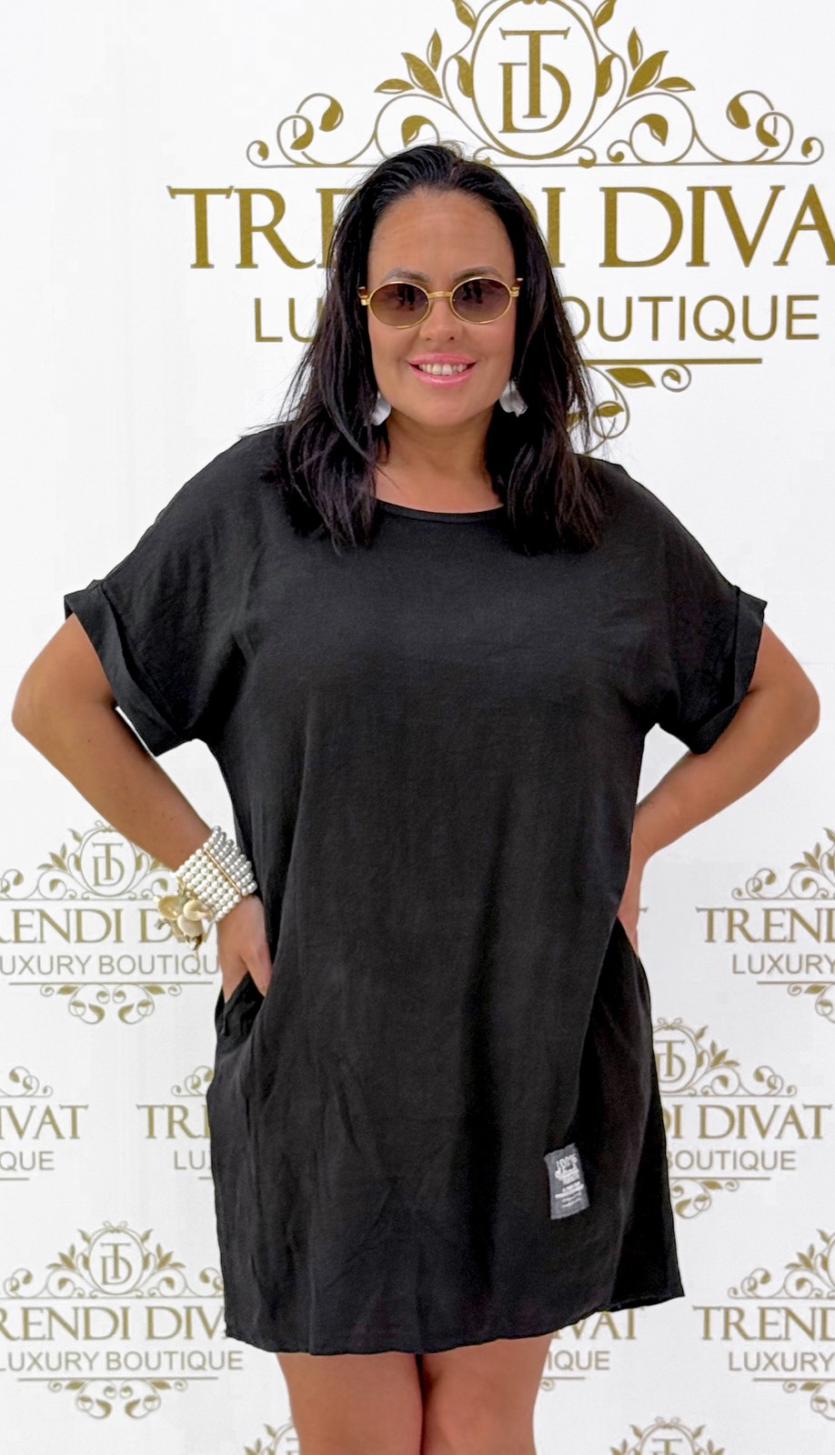 Elől rövidebb fazonú, lenge vászon anyagú, zsebes tunika - Image 7