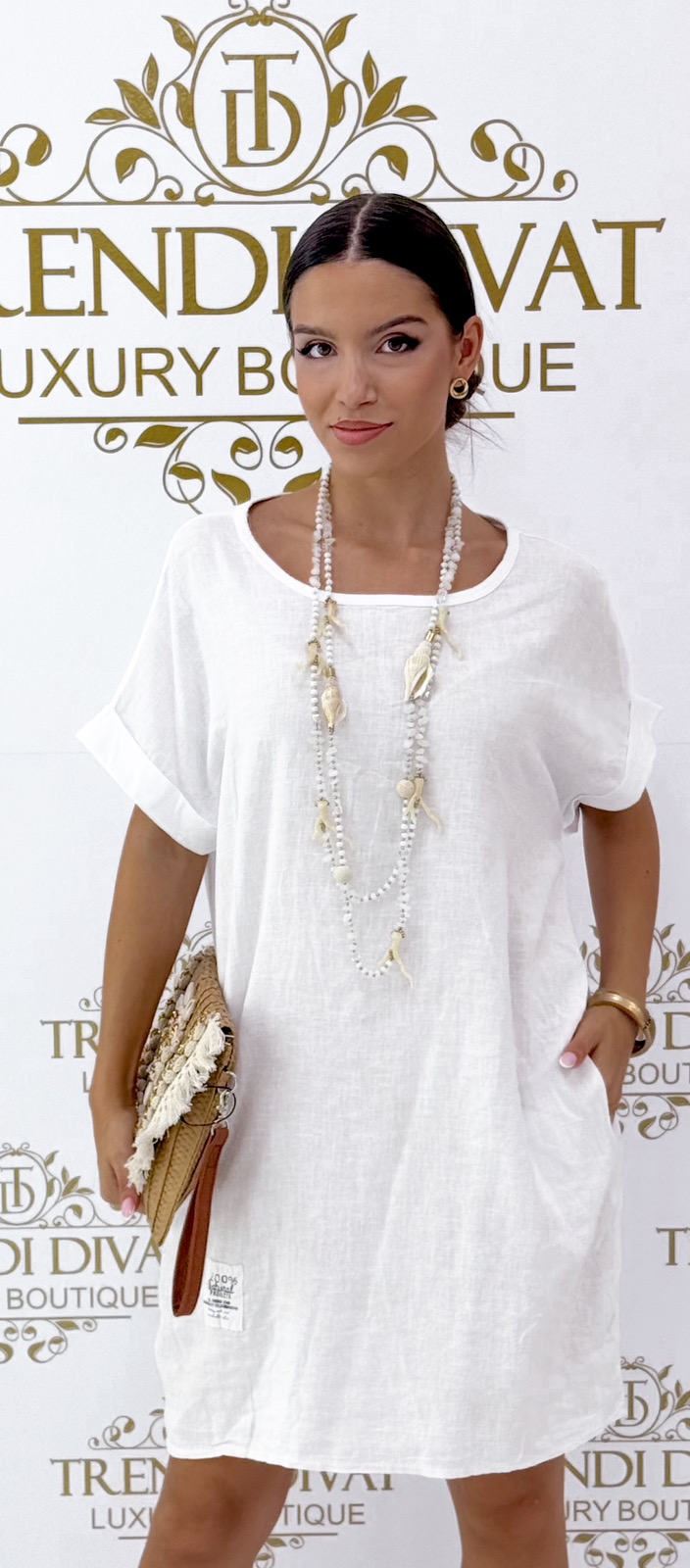 Elől rövidebb fazonú, lenge vászon anyagú, zsebes tunika - Image 11