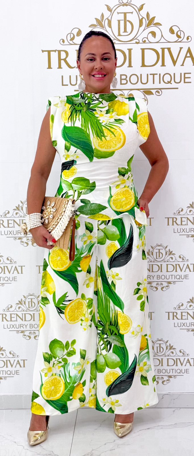 Citrom mintázatú, válltöméses felsőrészes palazzo szett - Image 4