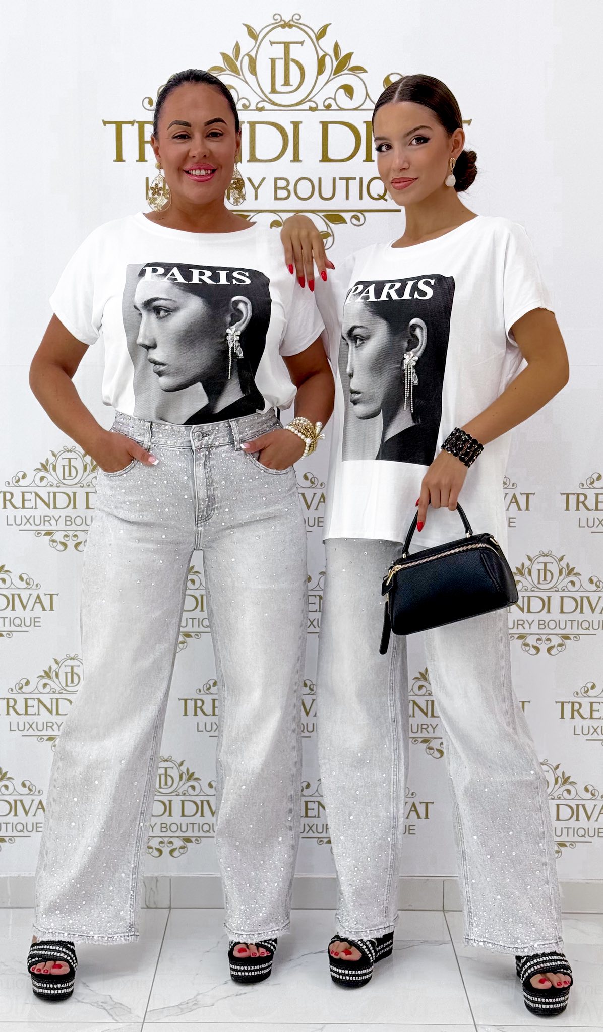 Ezüst színű kövekkel díszített, szürke színű palazzo farmernadrág "H3771"