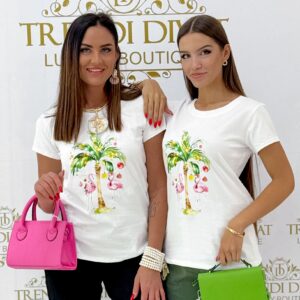 Pálmafa & flamingó mintázatú póló