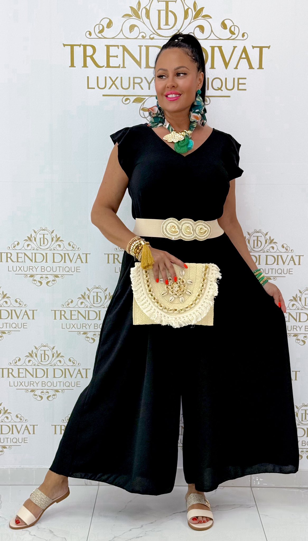 Nyitott hátú, fodros vállú, muszlin anyagú palazzo overál - Image 18