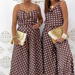 Bő szárú, selyem hatású pöttyös nadrág