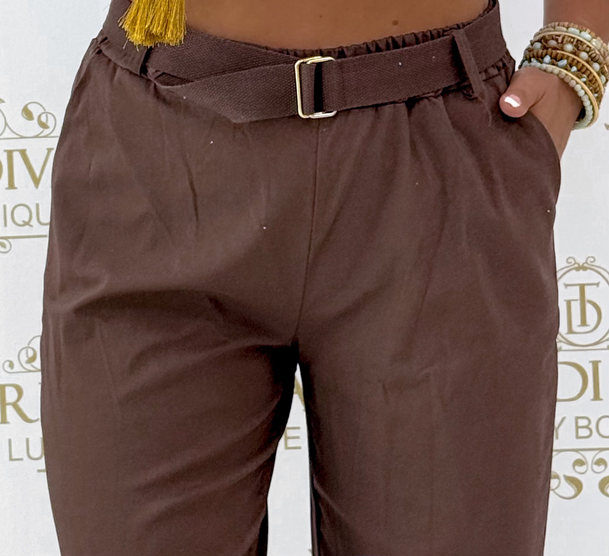 Gumis derekú elasztikus vászon hárem nadrág, ajándék övvel - Image 15