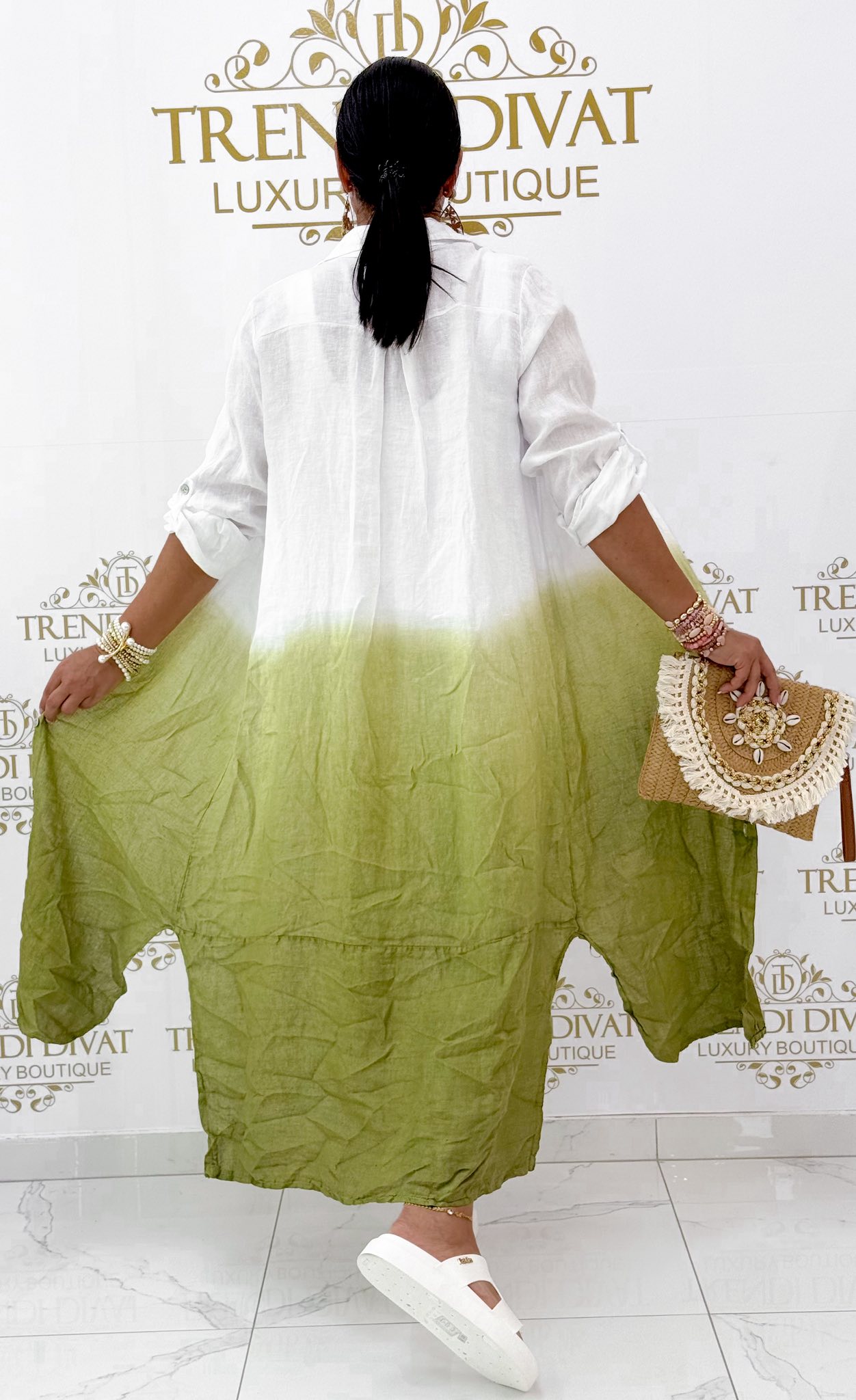 Színátmenetes lenvászon hatású maxi ing tunika - Image 7