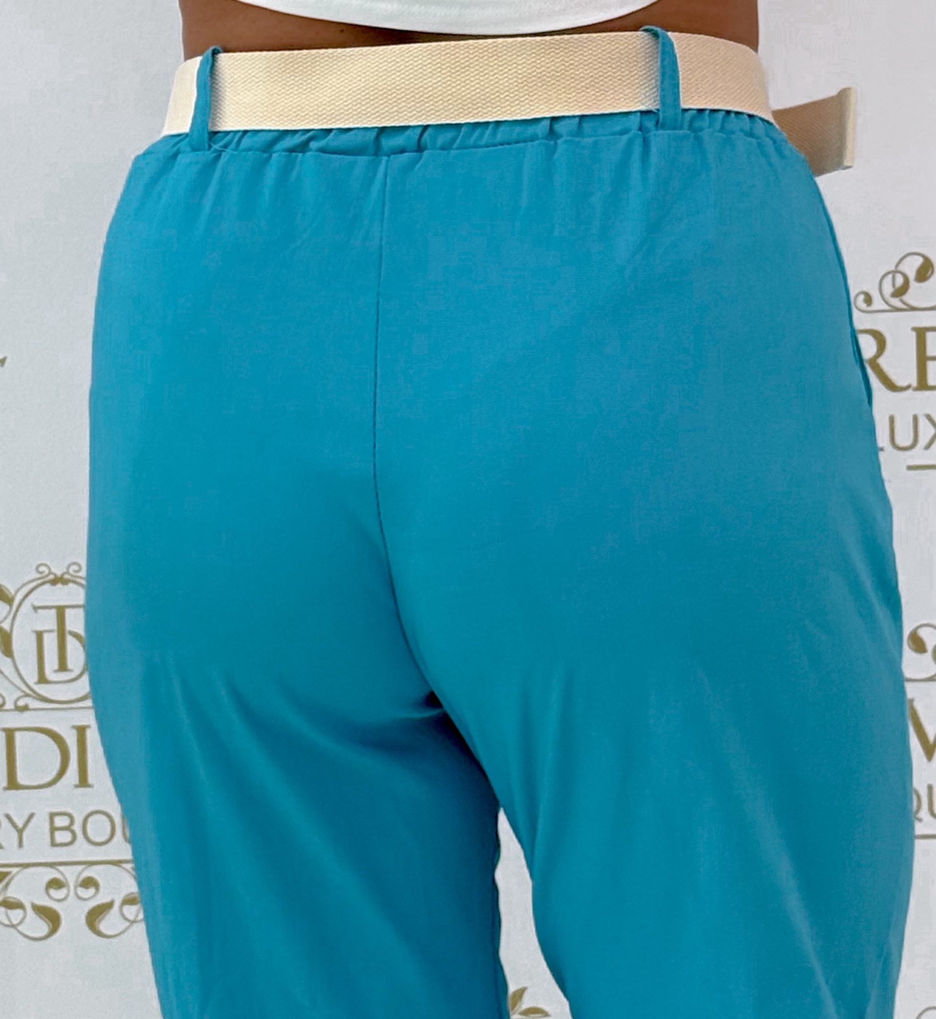 Gumis derekú elasztikus vászon hárem nadrág, ajándék övvel - Image 48