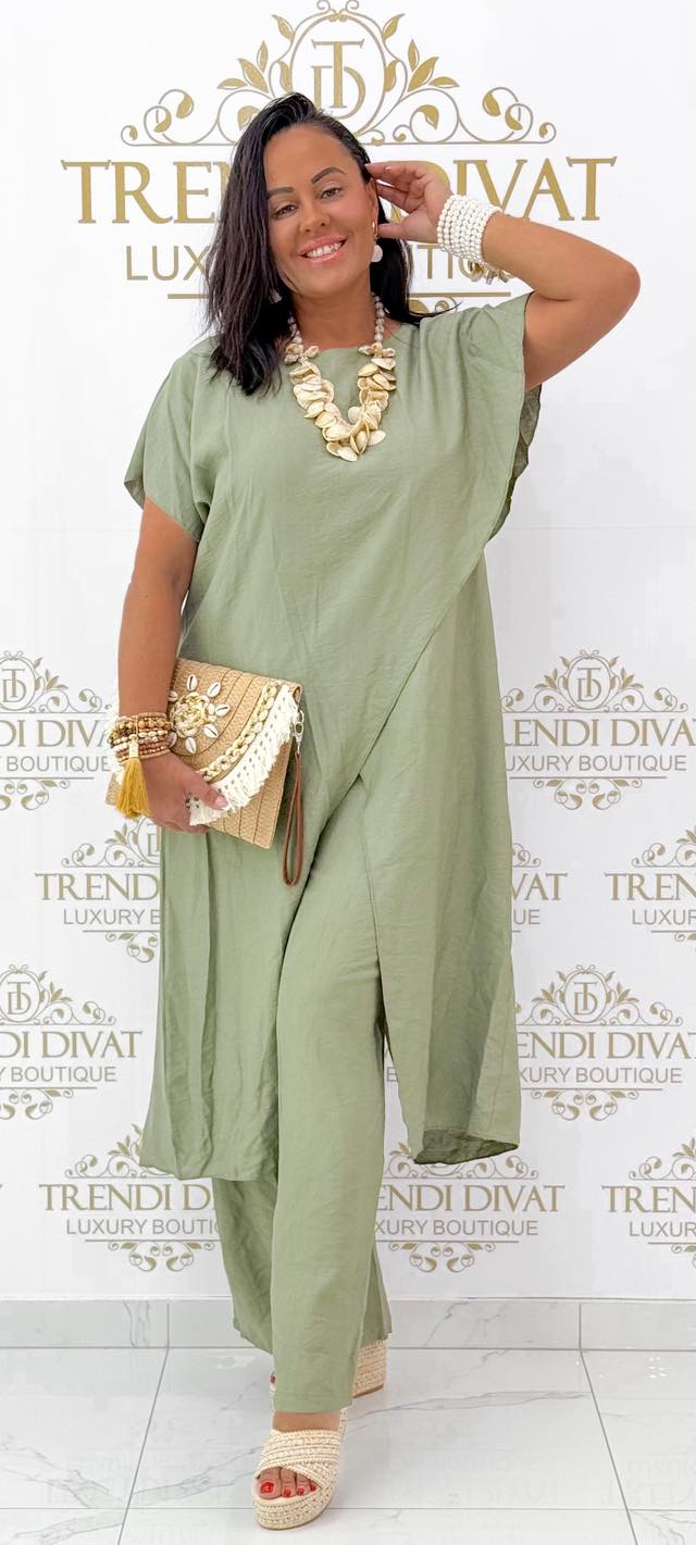 Egyedi átlapolt fazonú, lenge vászon anyagú palazzo szett - Image 12