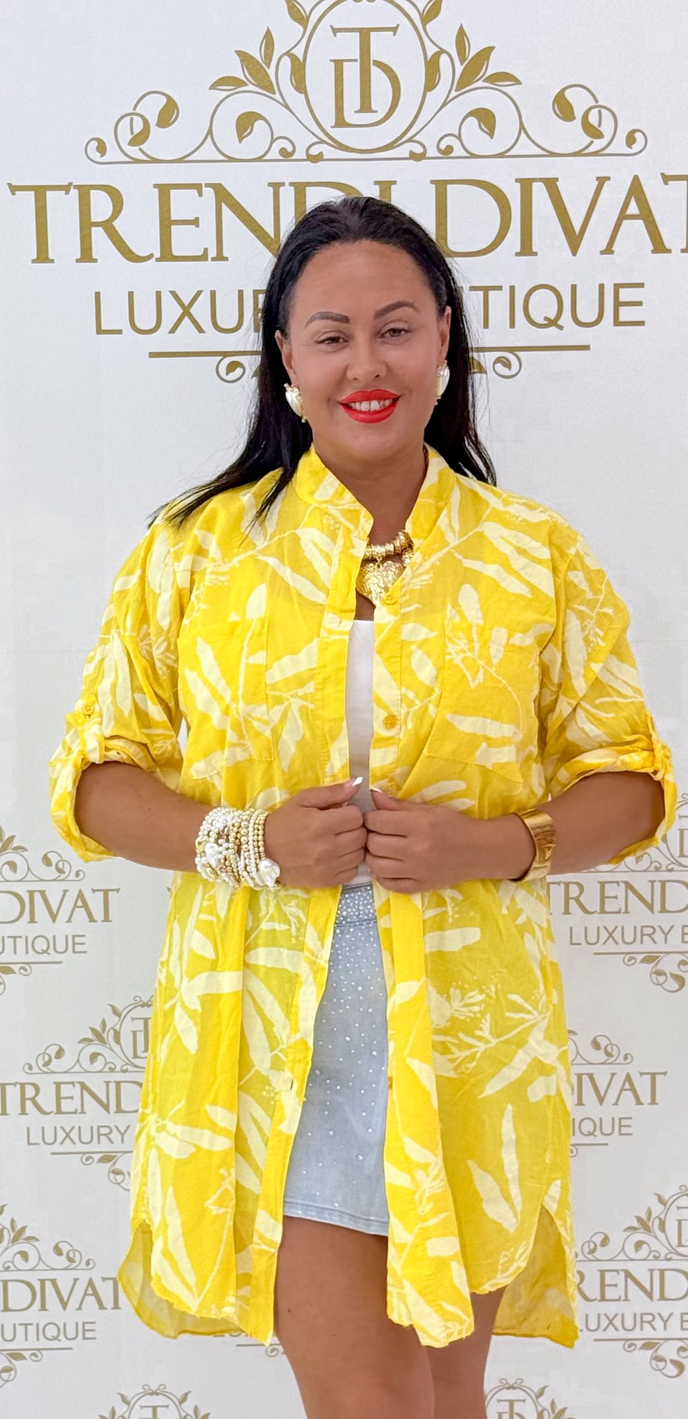 Álló galléros, lenge vászon anyagú, levél mintázatú ing tunika - Image 13