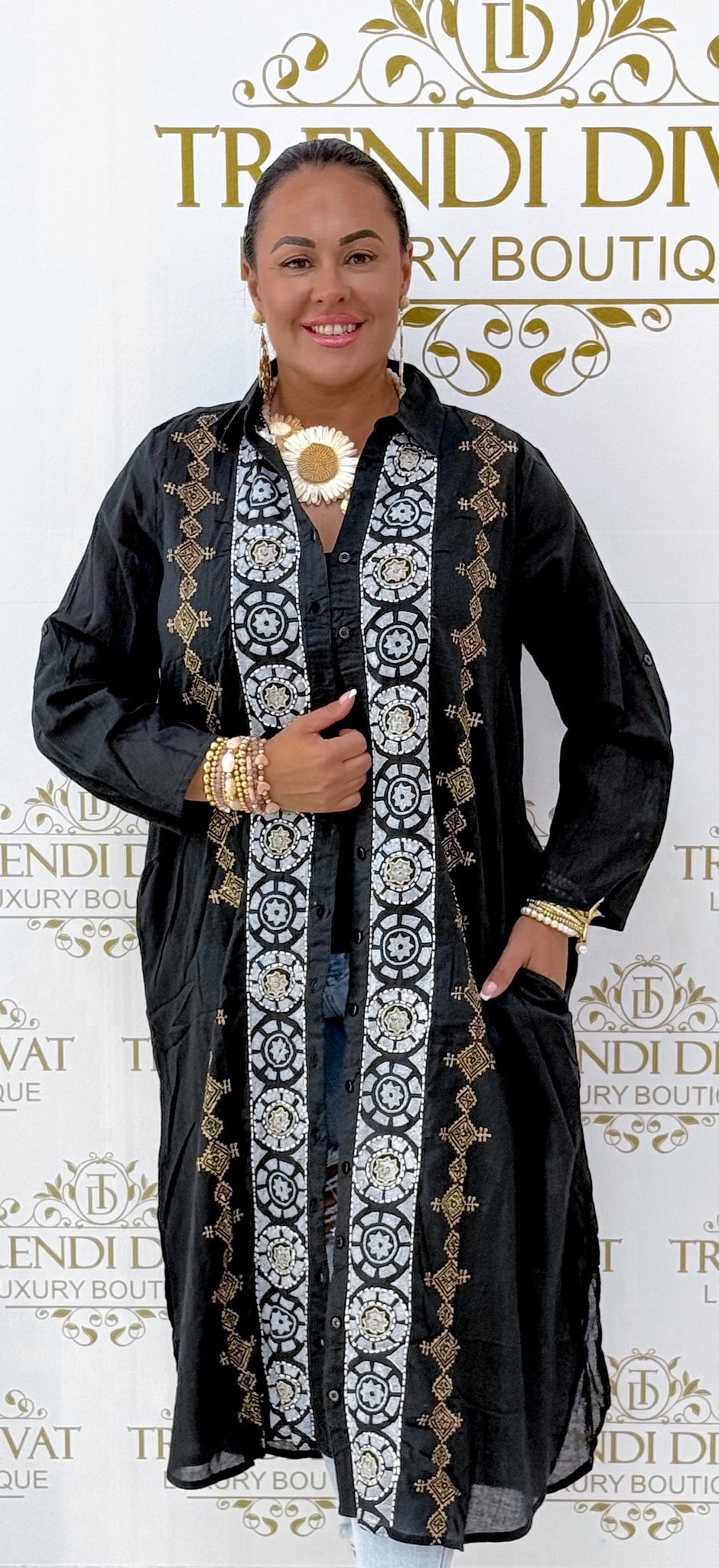 Lenge vékony vászon anyagú, különleges mintázatú maxi ing tunika - Image 13