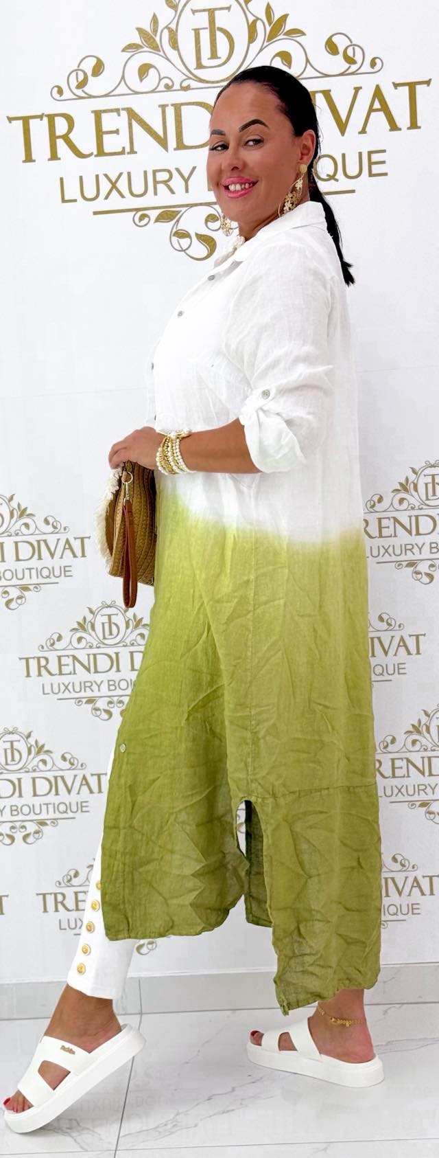 Színátmenetes lenvászon hatású maxi ing tunika - Image 4