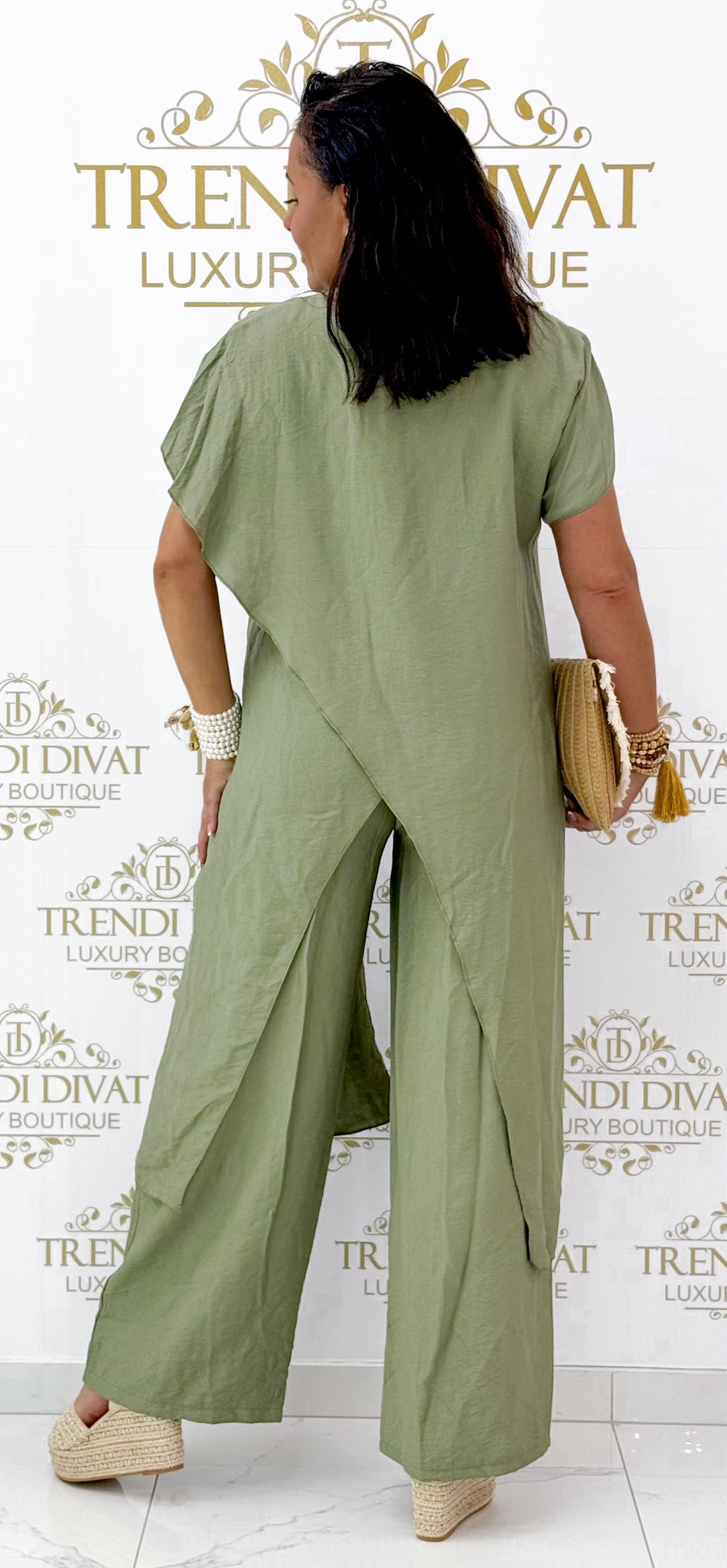 Egyedi átlapolt fazonú, lenge vászon anyagú palazzo szett - Image 14