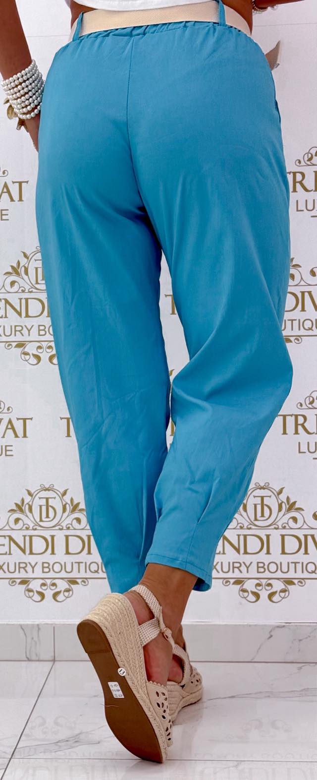 Gumis derekú elasztikus vászon hárem nadrág, ajándék övvel - Image 51