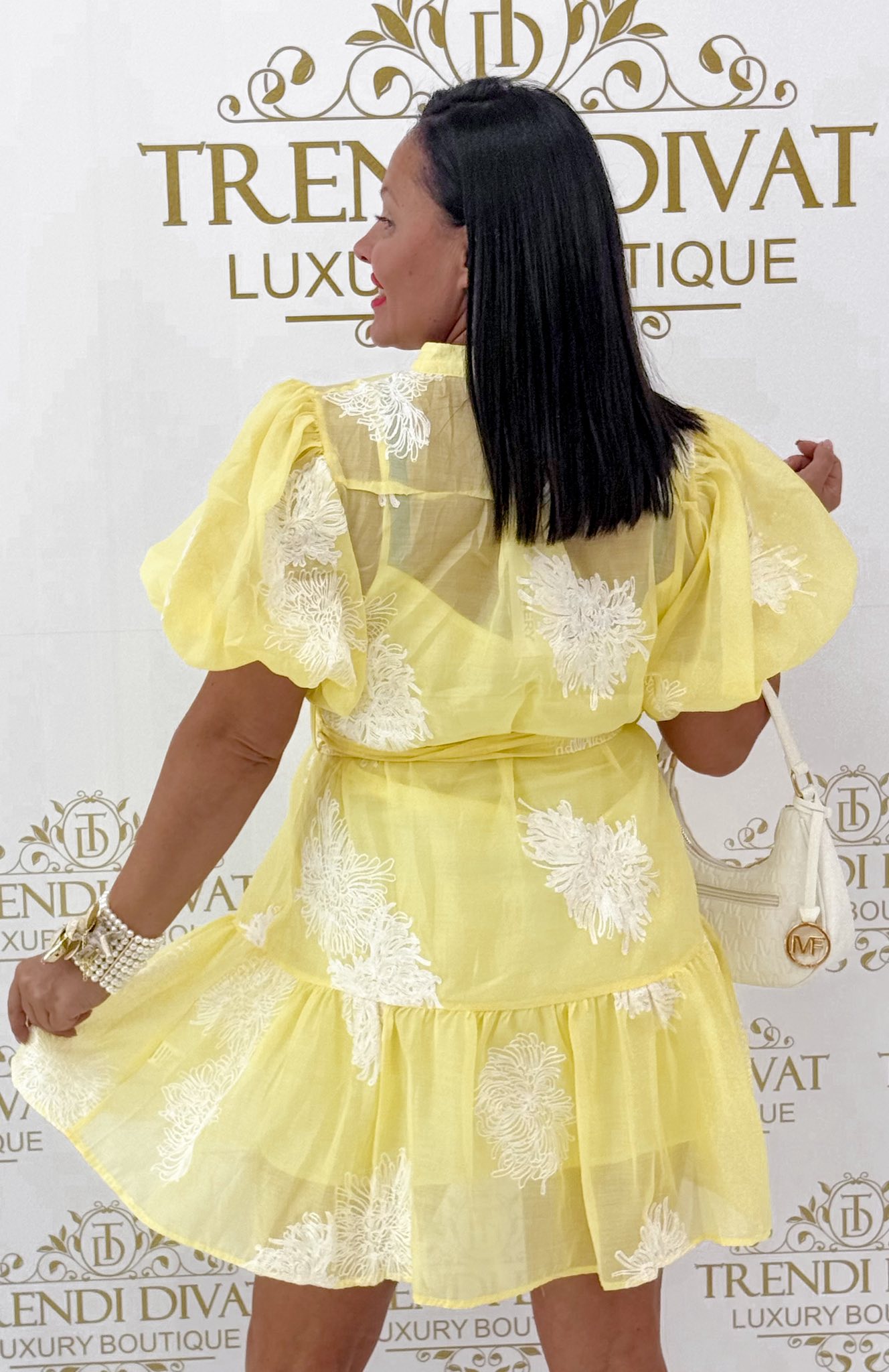 Puffos ujjú, virág hímzett, vékony lenge anyagú kis ruha, kombinéval - Image 15