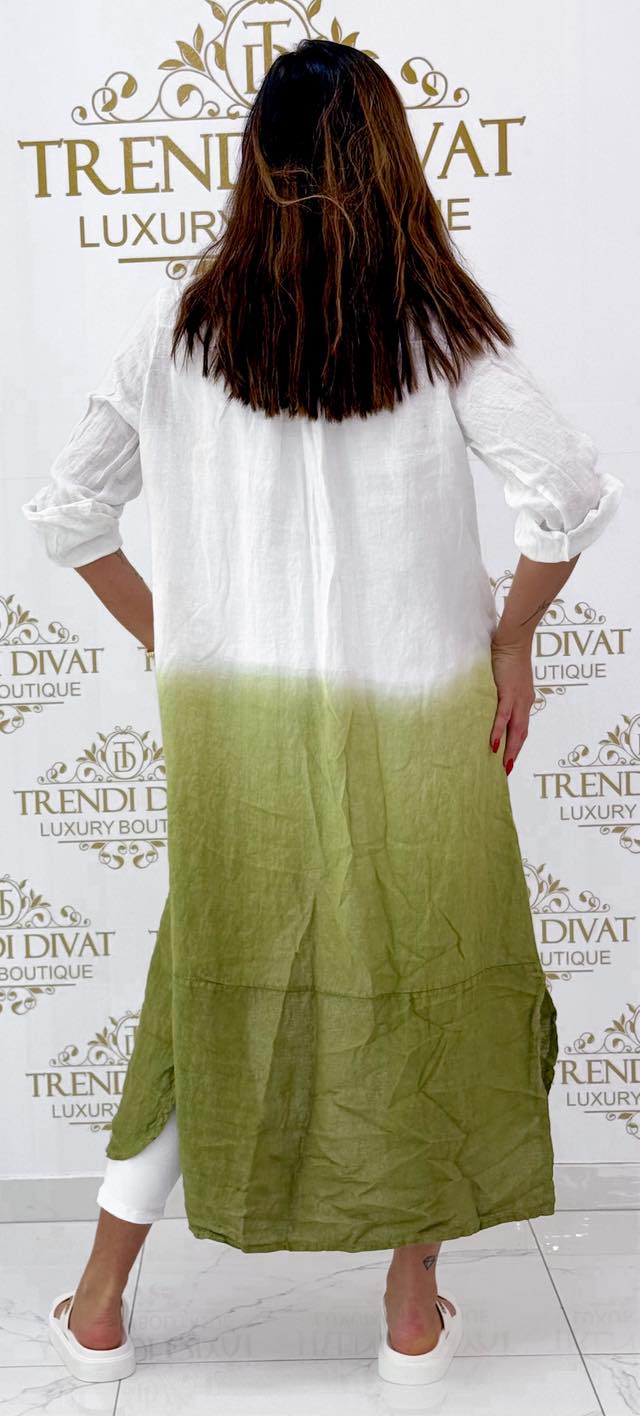 Színátmenetes lenvászon hatású maxi ing tunika - Image 3