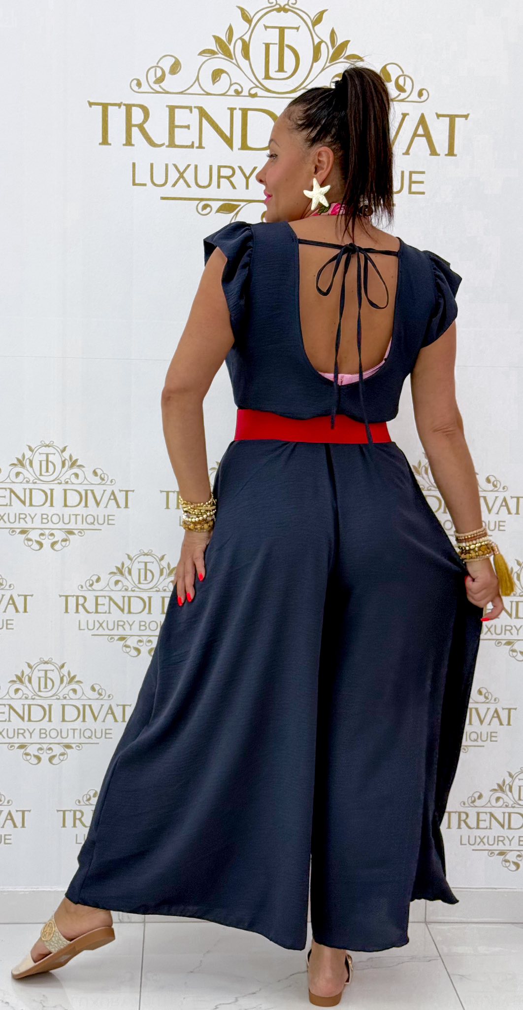 Nyitott hátú, fodros vállú, muszlin anyagú palazzo overál - Image 15