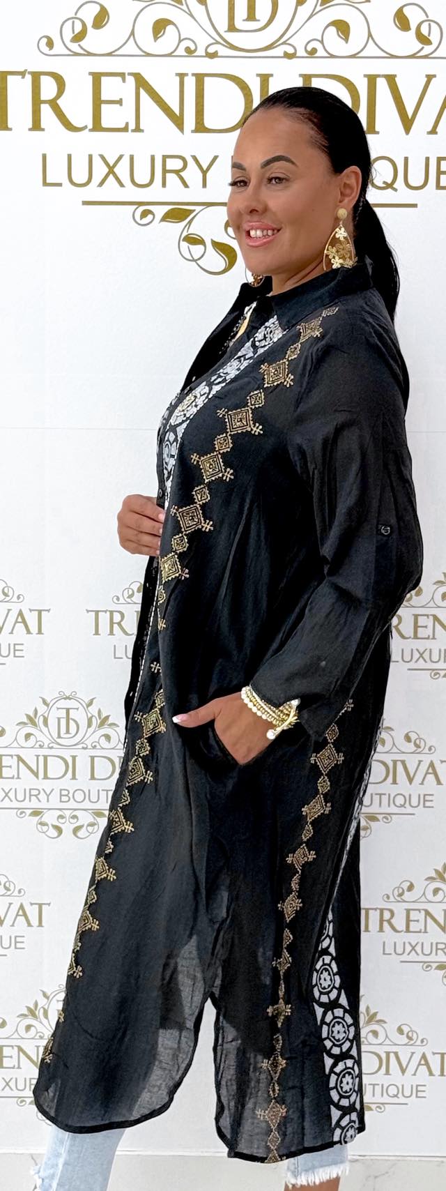 Lenge vékony vászon anyagú, különleges mintázatú maxi ing tunika - Image 16