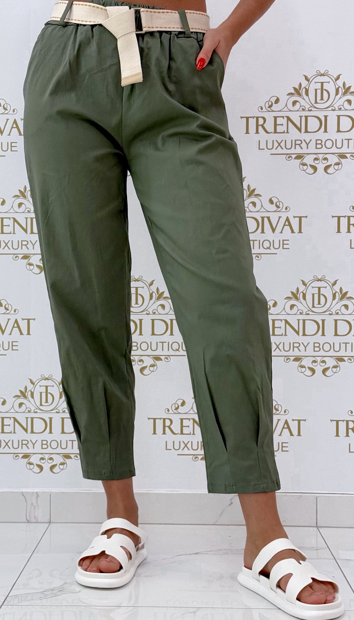 Gumis derekú elasztikus vászon hárem nadrág, ajándék övvel - Image 21