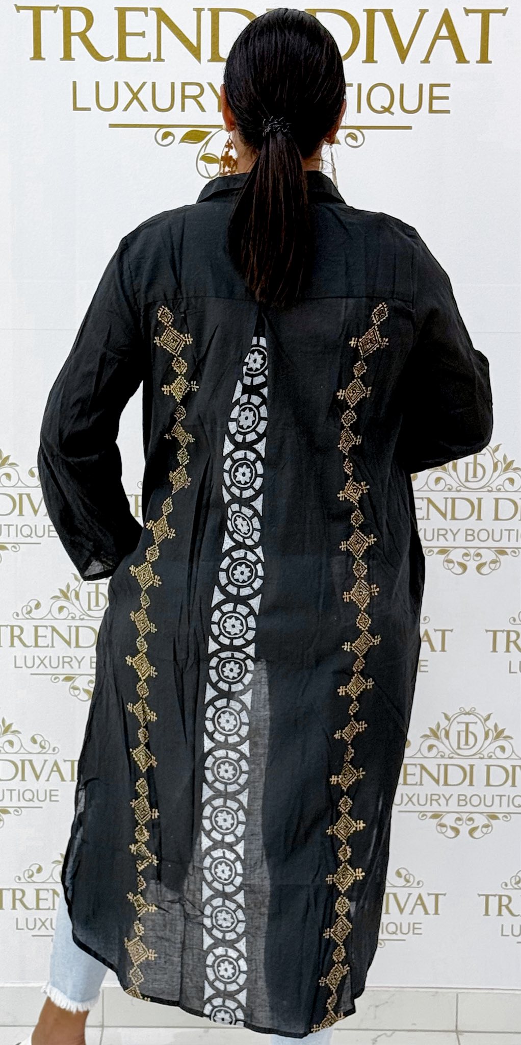 Lenge vékony vászon anyagú, különleges mintázatú maxi ing tunika - Image 17