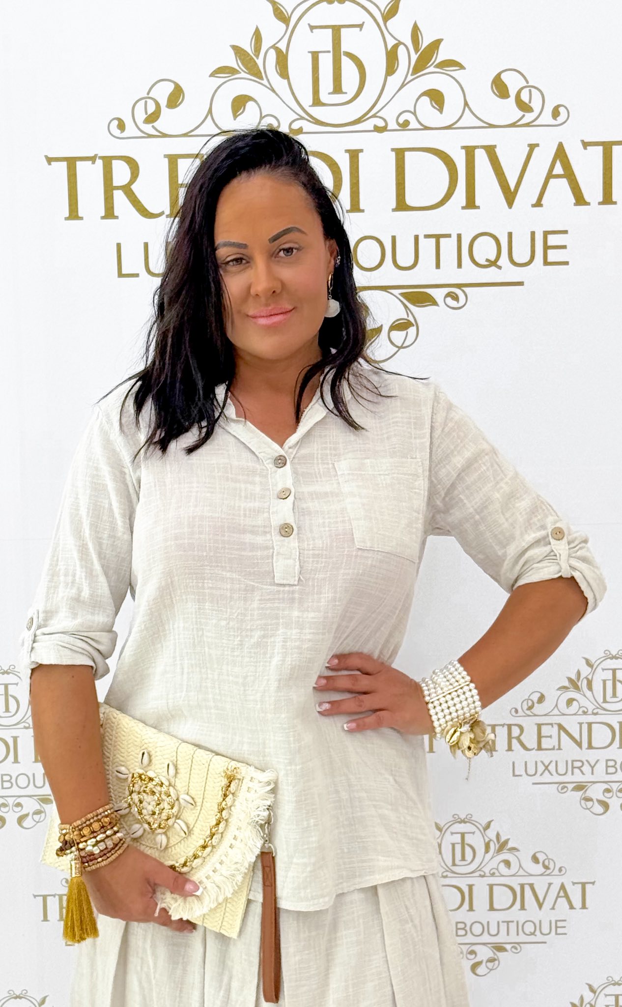 Álló galléros, gombos nyakú, lenvászon anyagú blúz - Image 18