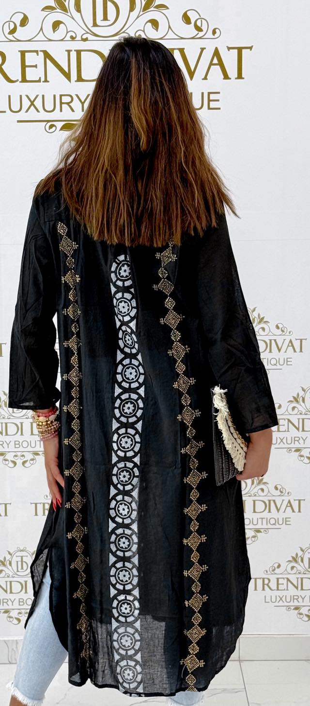 Lenge vékony vászon anyagú, különleges mintázatú maxi ing tunika - Image 19