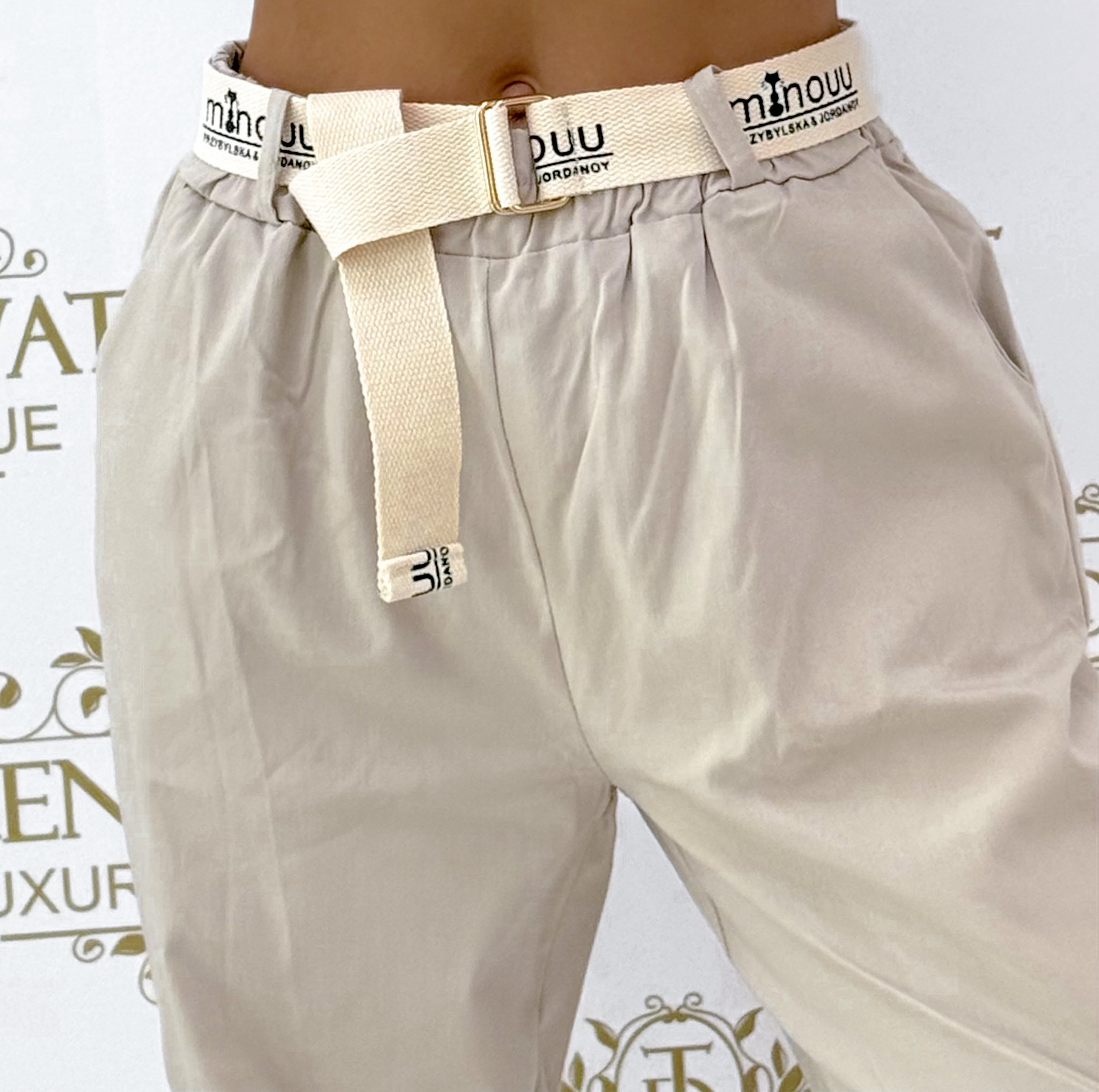 Gumis derekú elasztikus vászon hárem nadrág, ajándék övvel - Image 24