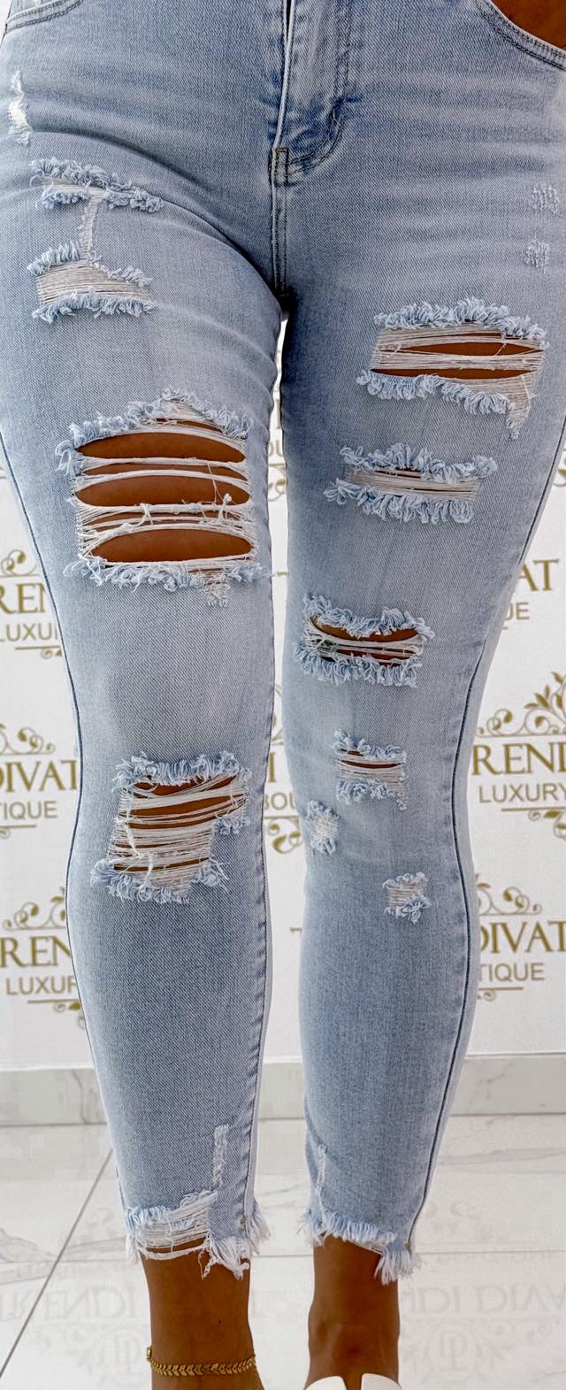 Elasztikus anyagú, extra tépett, világoskék farmernadrág - Image 2