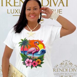 Plus size, naplementés flamingó mintázatú póló