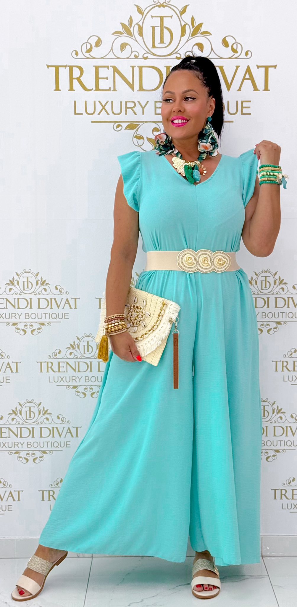 Nyitott hátú, fodros vállú, muszlin anyagú palazzo overál - Image 7