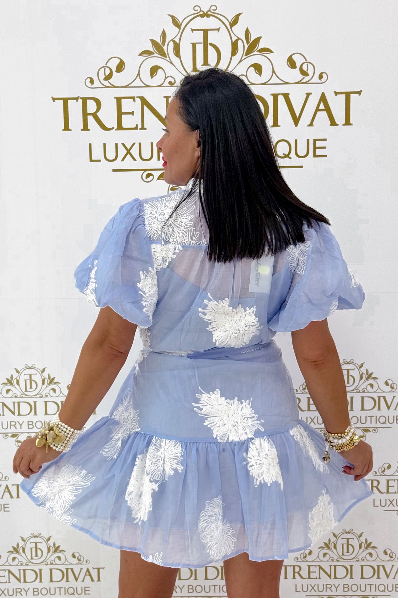 Puffos ujjú, virág hímzett, vékony lenge anyagú kis ruha, kombinéval - Image 22