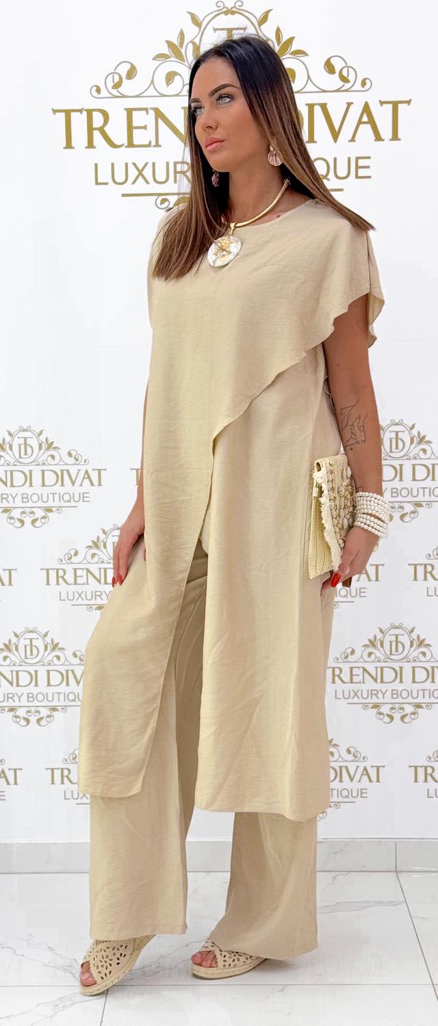 Egyedi átlapolt fazonú, lenge vászon anyagú palazzo szett - Image 22