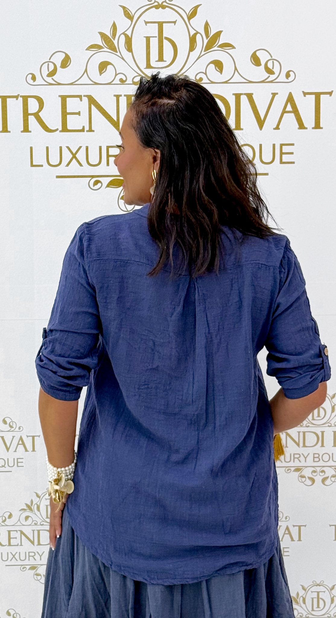 Álló galléros, gombos nyakú, lenvászon anyagú blúz - Image 27