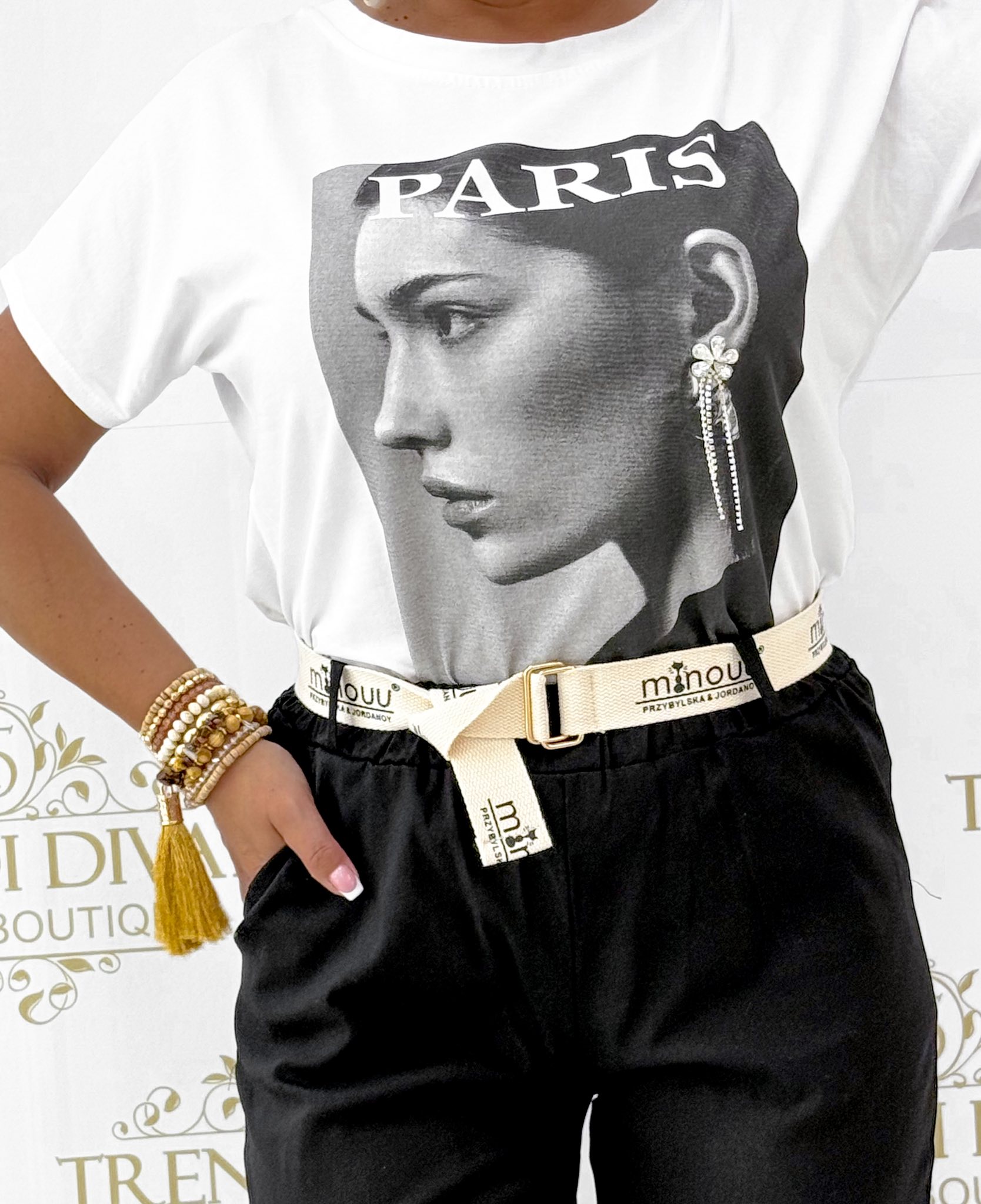 Gumis derekú elasztikus vászon hárem nadrág, ajándék övvel - Image 3