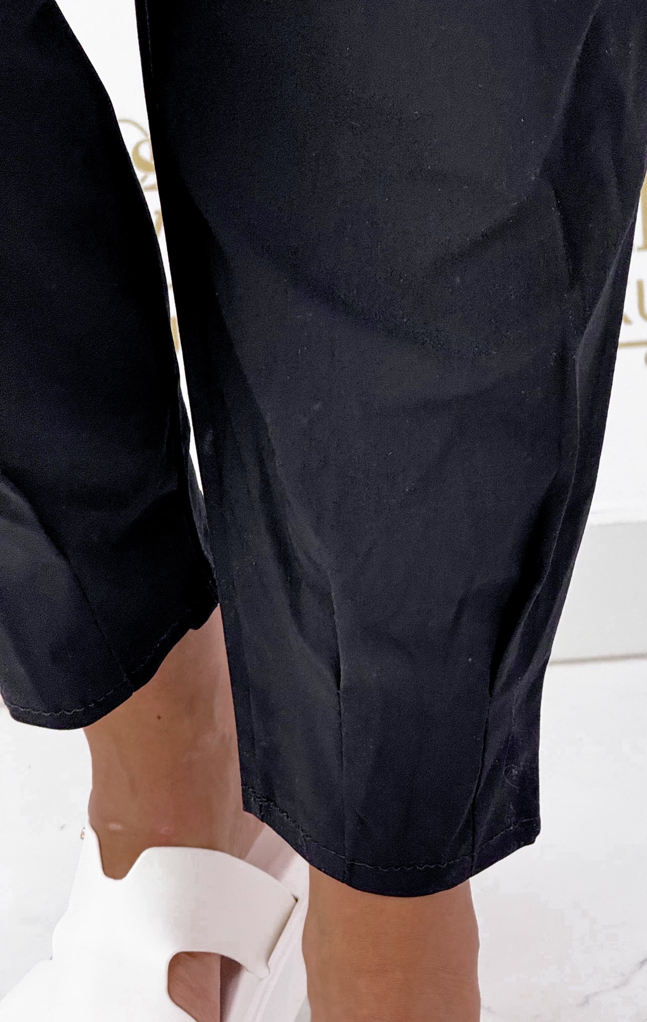 Gumis derekú elasztikus vászon hárem nadrág, ajándék övvel - Image 4