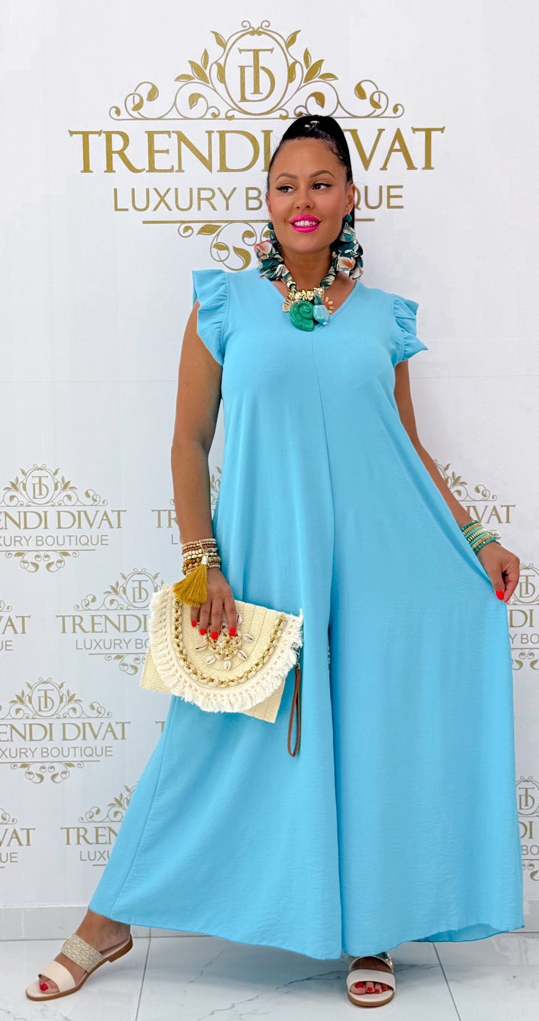 Nyitott hátú, fodros vállú, muszlin anyagú palazzo overál - Image 45