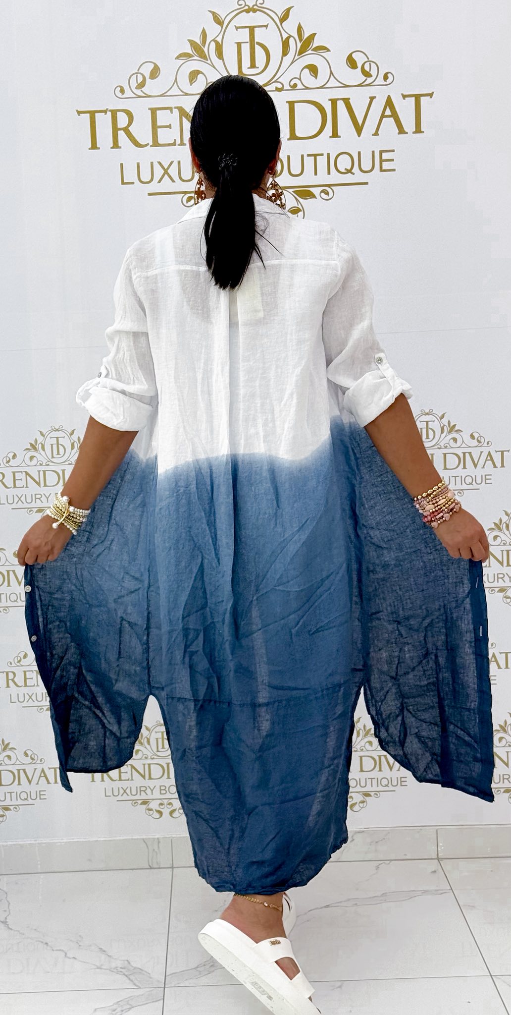 Színátmenetes lenvászon hatású maxi ing tunika - Image 14