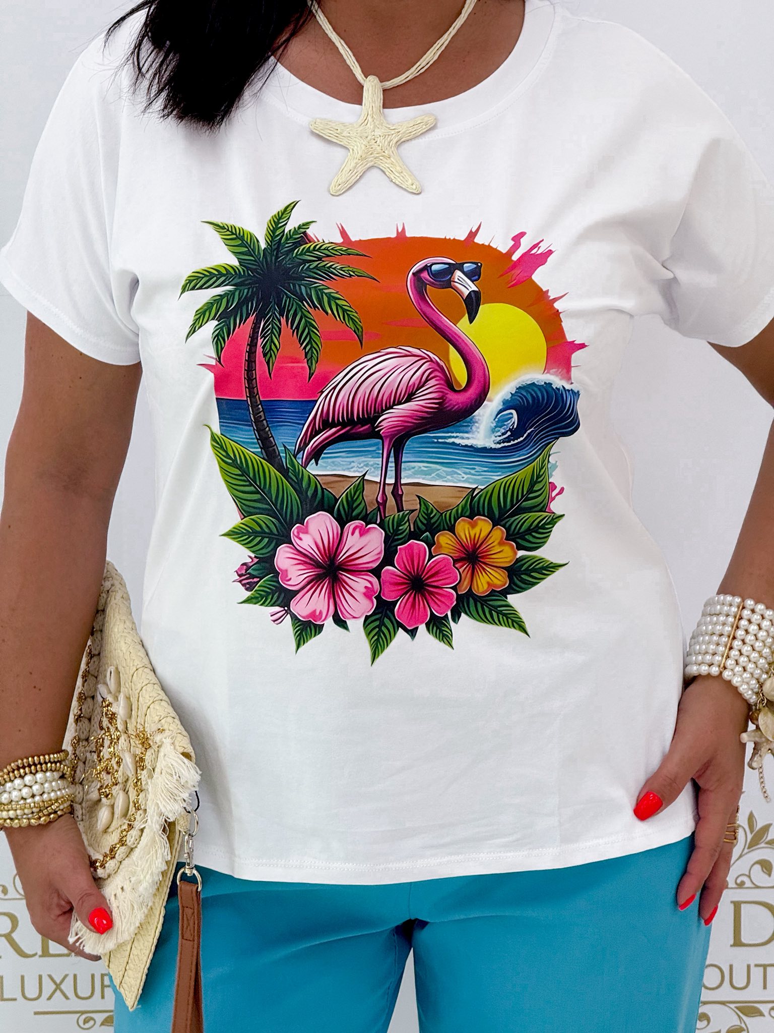 Plus size, naplementés flamingó mintázatú póló - Image 2