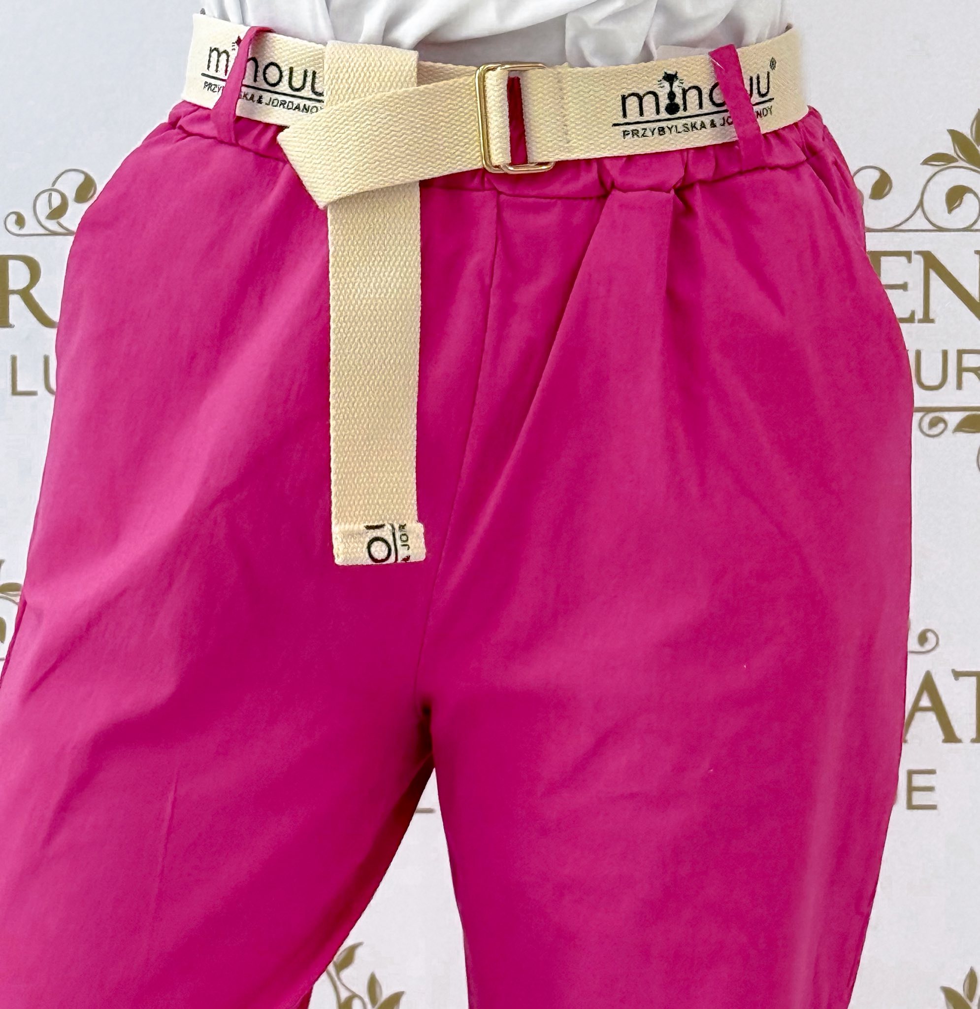 Gumis derekú elasztikus vászon hárem nadrág, ajándék övvel - Image 11